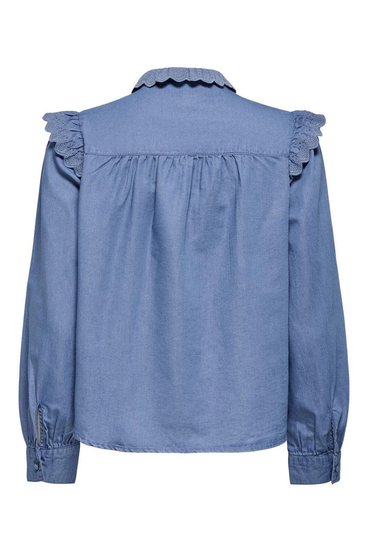 Only - Onlpiper L/S Emb Frill Shirt Qyt - 4902260 Medium Blue Denim