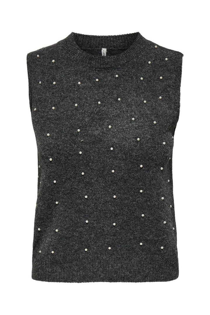 Only - Onlrenata Sl O-Neck Pearl Vest Knt - 4805610 Dark Grey Melange White Pearls
