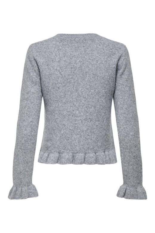Only - Onlrima Life Ls Frill Butto Cardi Knt - 4903902 Light Grey Melange Dtm Button
