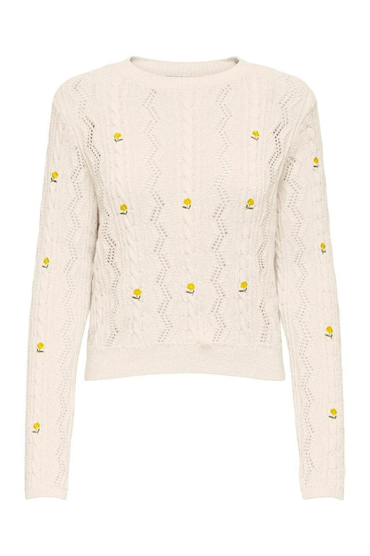 Only - Onlrita Life Ls Embr Cable Knt - 4862605 Ecru Yellow Flower