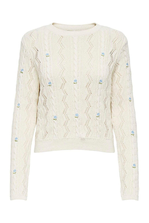 Only - Onlrita Life Ls Embr Cable Knt - 4862606 Ecru Cashmere Blue Flower