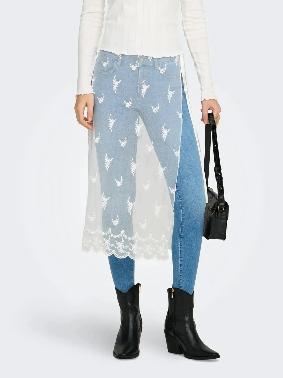Only - Onlsafea Midi Mesh Lace Tie Skirt - 4987619 Bright White Nederdele 