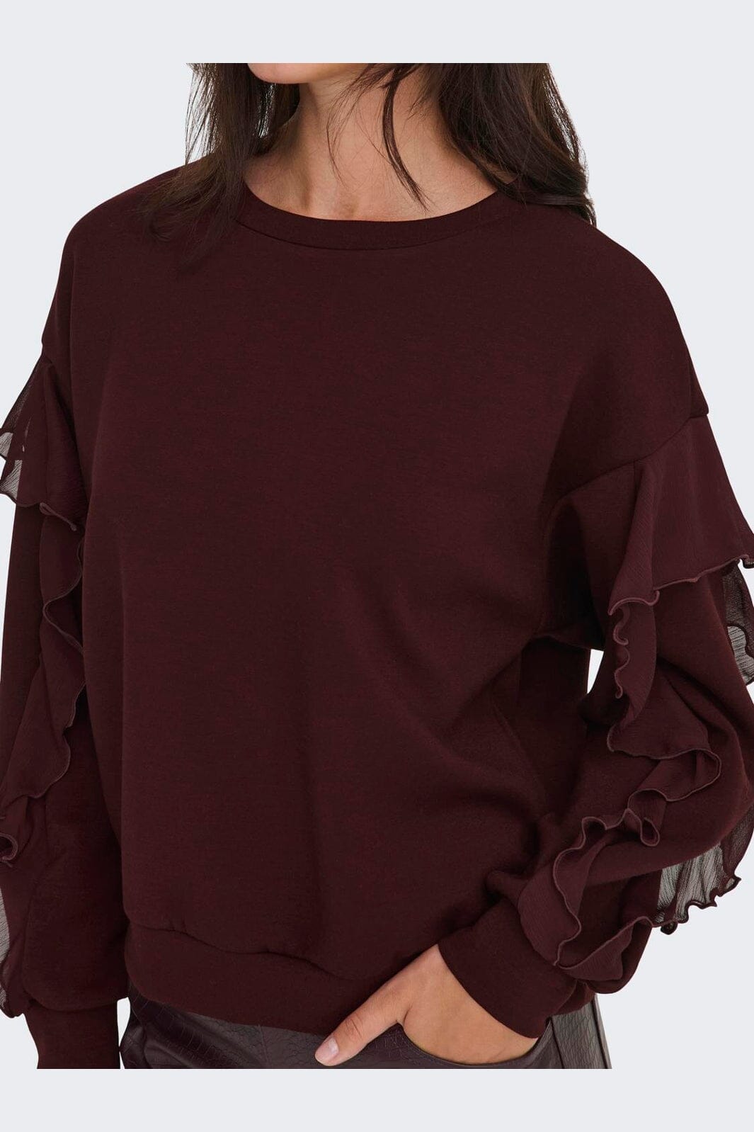 Only - Onlscarlet L/S Flounce Swt - 4910454 Decadent Chocolate