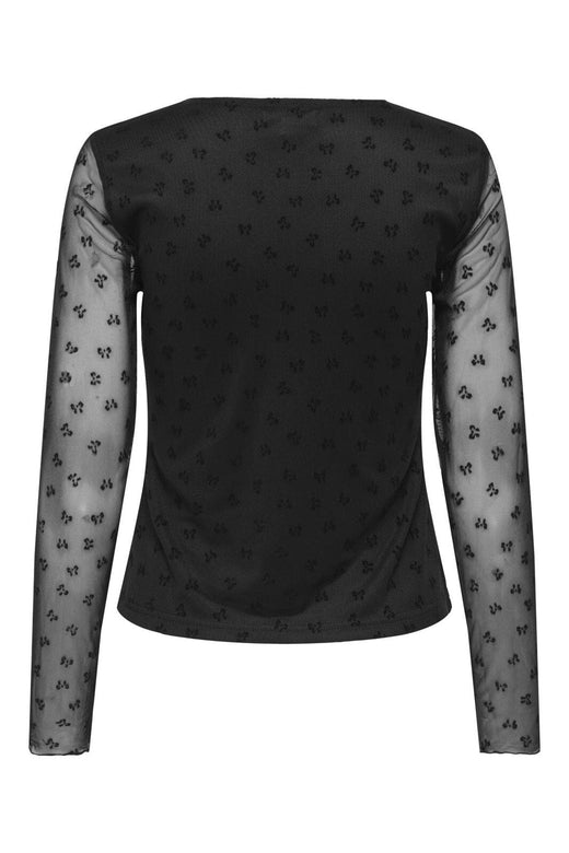 Only - Onlsiena Mesh Flock L/S Top - 4900373 Black W. Black Flock Bows