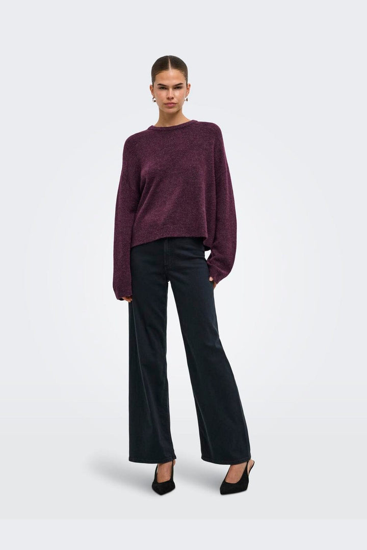 Only - Onlsimoni L/S O-Neck Pullover Knt - 5082233 Mauve Wine Melange