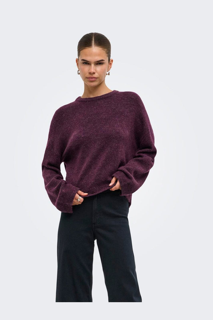 Only - Onlsimoni L/S O-Neck Pullover Knt - 5082233 Mauve Wine Melange