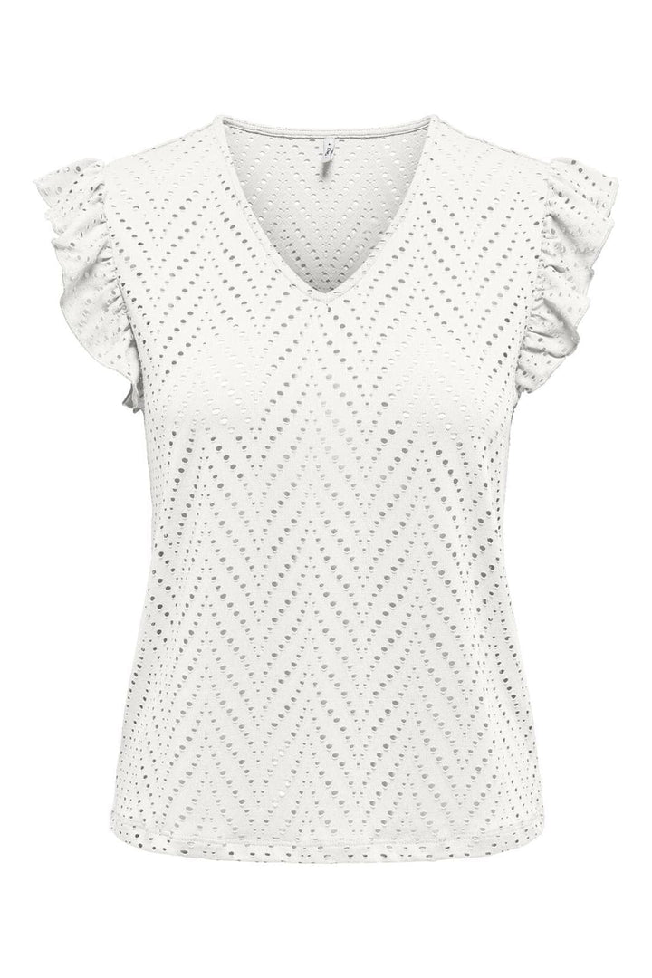 Only - Onlsmilla S/L V-Neck Frill Top - 4793555 Cloud Dancer Boho