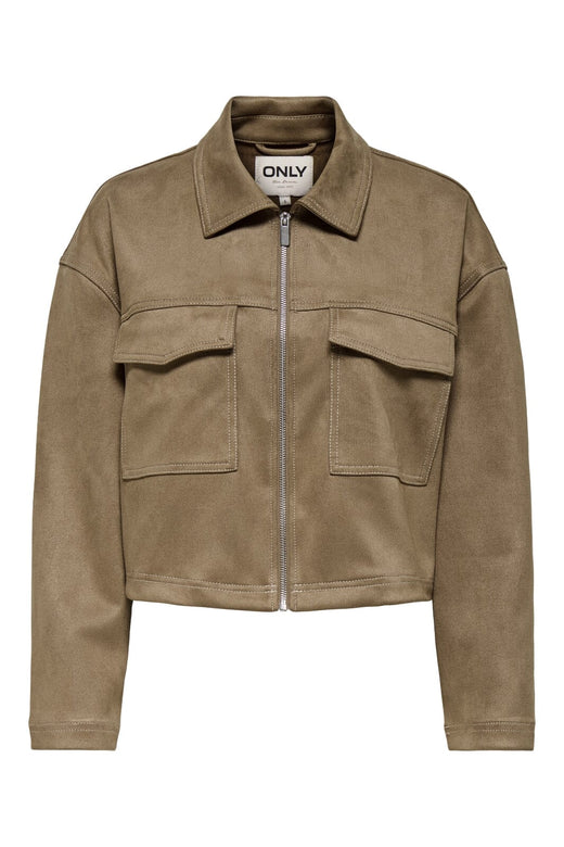 Only - Onlstina Life Faux Suede Jacket Cc - 4786471 Cocoa Créme W Contrast Stitch