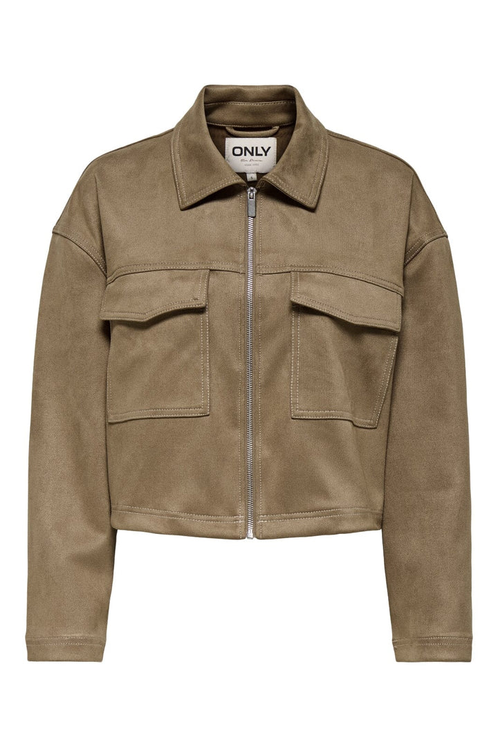 Only - Onlstina Life Faux Suede Jacket Cc - 4786471 Cocoa Créme W Contrast Stitch