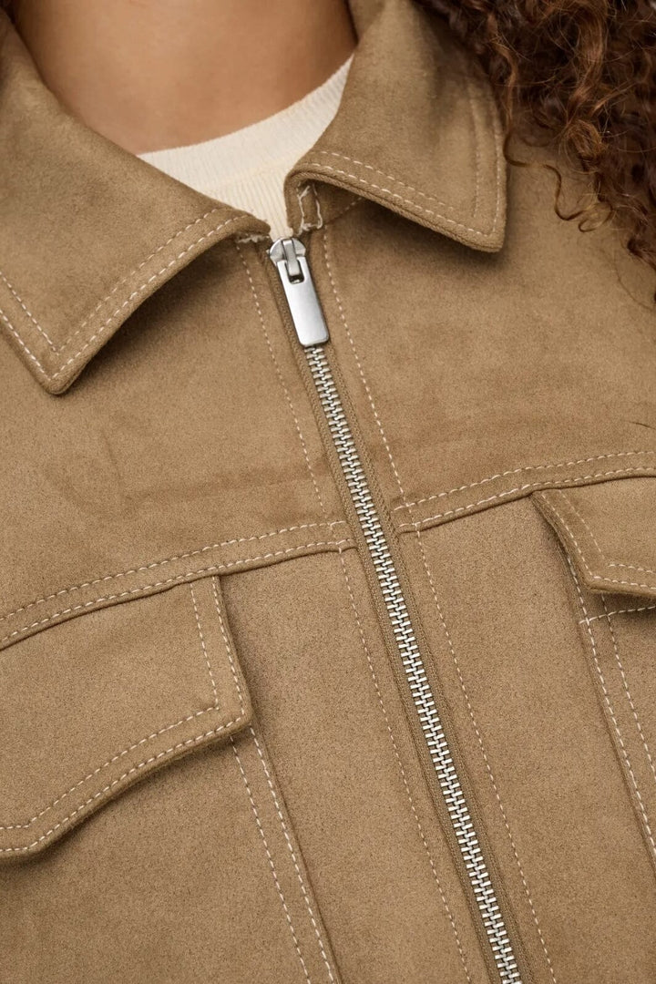 Only - Onlstina Life Faux Suede Jacket Cc - 4786471 Cocoa Créme W Contrast Stitch