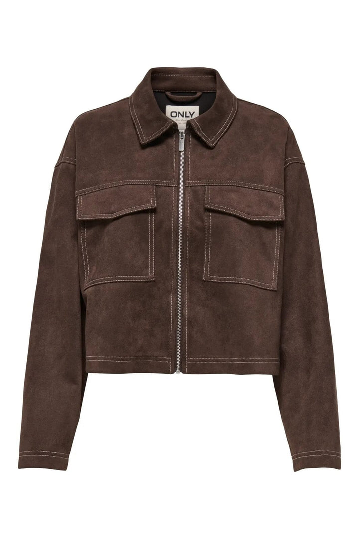 Only - Onlstina Life Faux Suede Jacket Cc - 4854247 Seal Brown W Contrast Stitch