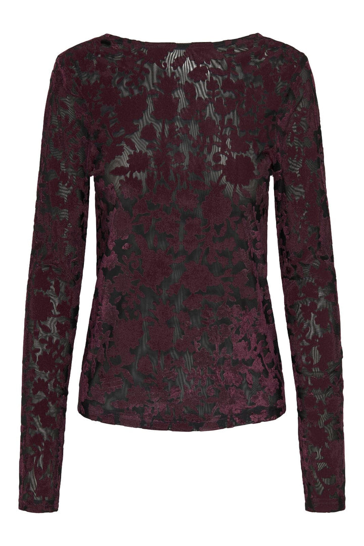 Only - Onlthea L/S Flock Top - 4982219 Black Parry Flowers (Winetasting) Bluser 