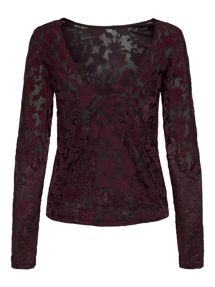 Only - Onlthea L/S Flock Top - 4982219 Black Parry Flowers (Winetasting) Bluser 