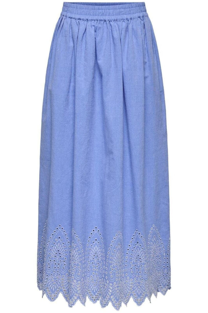 Only - Onltulum Emb Maxi Skirt - 4695533 Blue Bonnet Bright White Emb Nederdele 