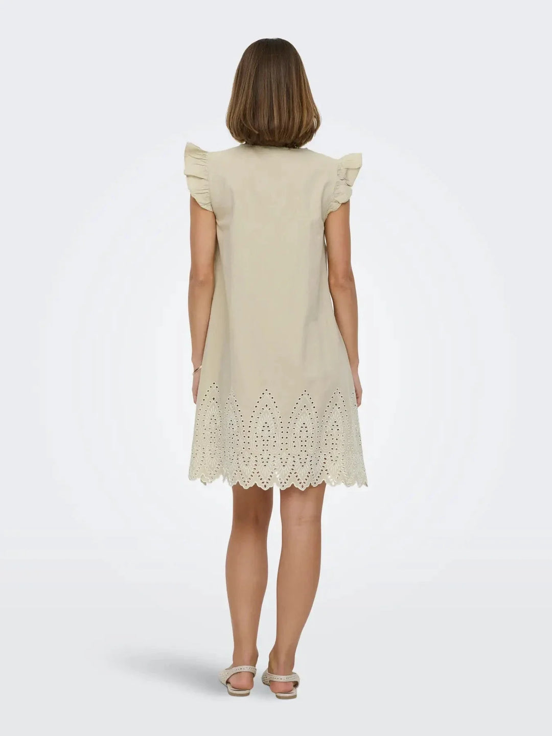 Only - Onltulum Emb S/S Dress - 4961287 Olive Gray Bright White Emb Kjoler 