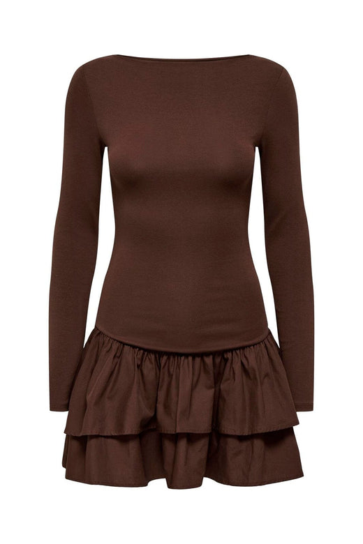 Only - Onlvega L/S Boatneck Mix Dress Box - 4978822 Chicory Coffee Chicory Coffee Woven Bottom