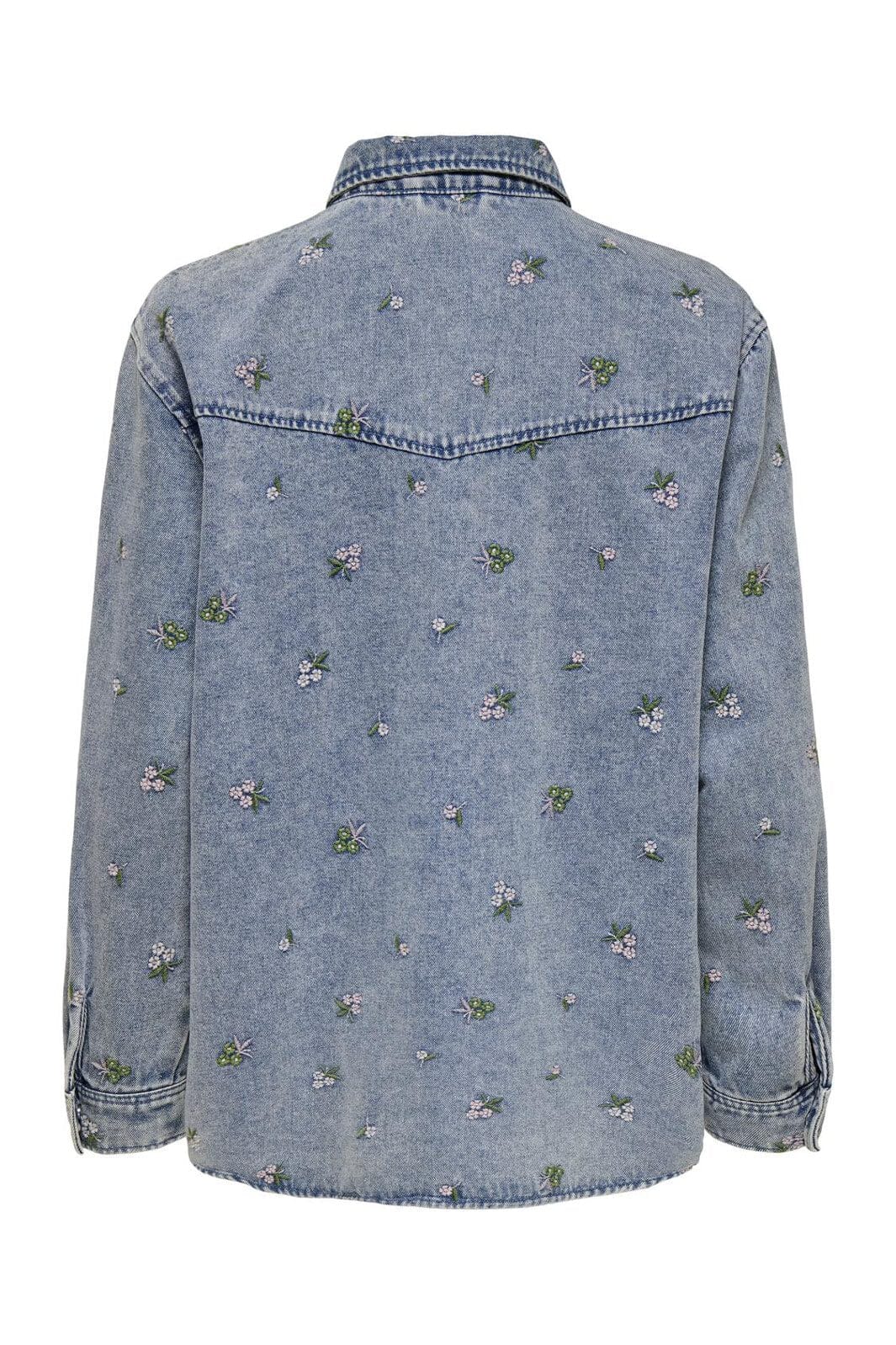 Only - Onlvera L/S Flower Emb Shirt Yor - 4794054 Light Blue Denim Flower Emb