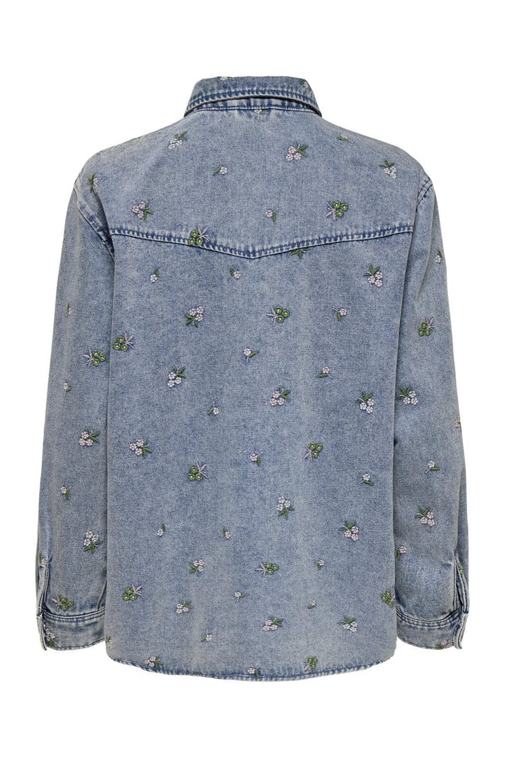 Only - Onlvera L/S Flower Emb Shirt Yor - 4794054 Light Blue Denim Flower Emb