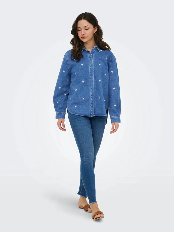 Only - Onlvera Ls Heart Shirt Gua - 5049510 Medium Blue Denim Skjorter 