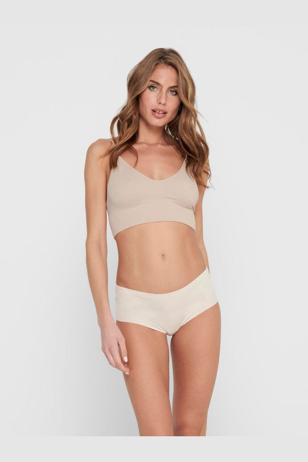 Only - Onlvicky Rib Seamless Vneck Top Acc - 3628041 Peach Taffy