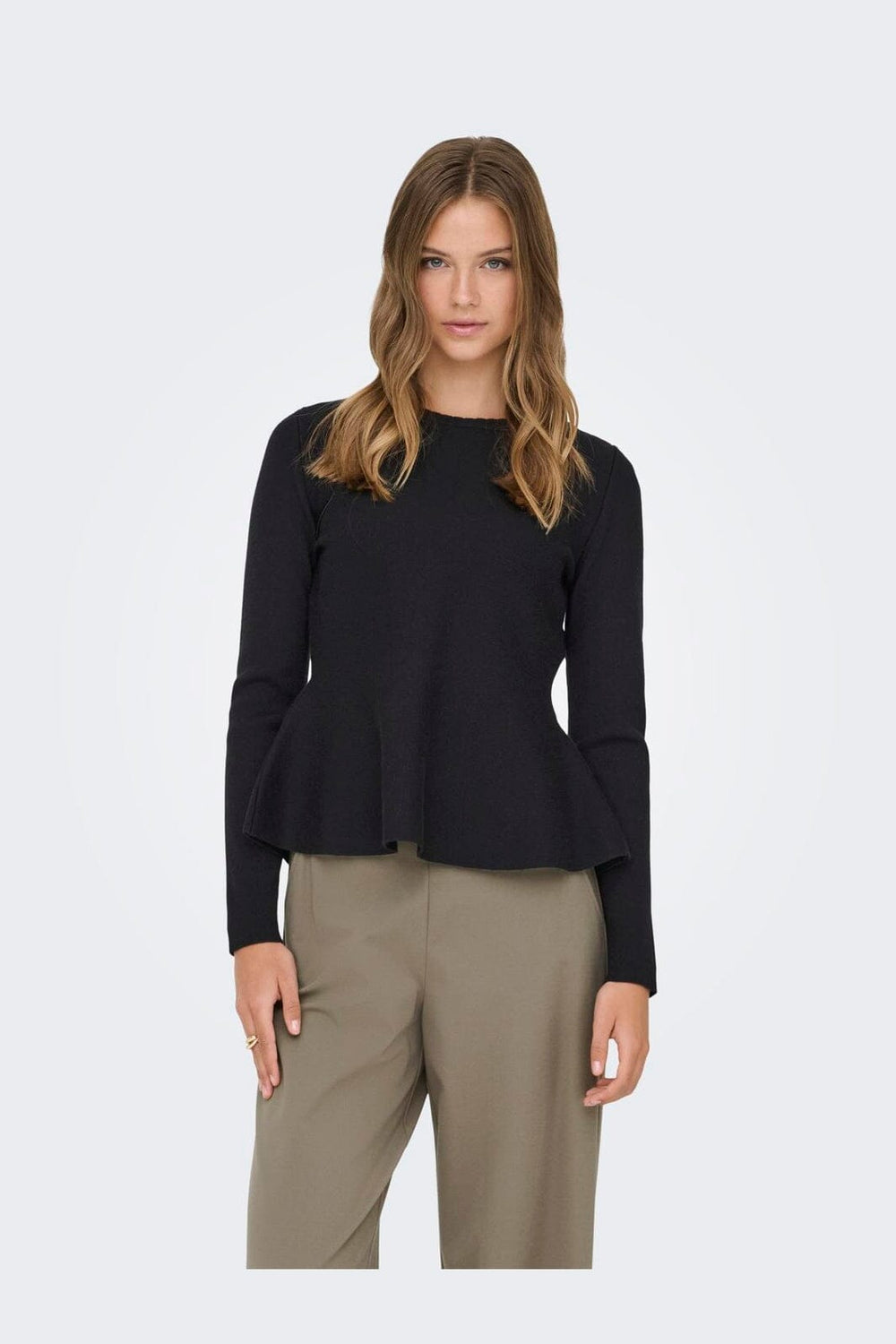 Only - Onlvilda Ls Peplum O-Neck Knt - 5026293 Black