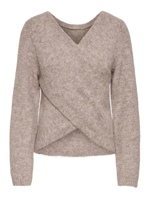 Only - Onlzaggie Life Ls V-Neck Reversib Knt - 5044828 Humus Melange Strikbluser 