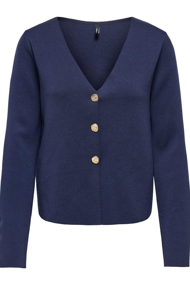 Only - Onlzali Ls V-Neck Button Cardigan Knt - 5081856 Night Sky Gold Buttons Cardigans 