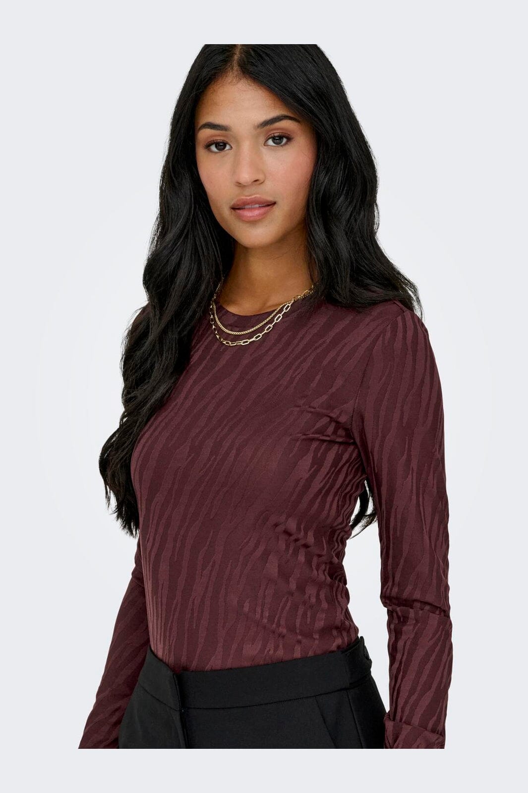 Only - Onlzele L/S Roundneck Top - 4916070 Decadent Chocolate Jose Zebra