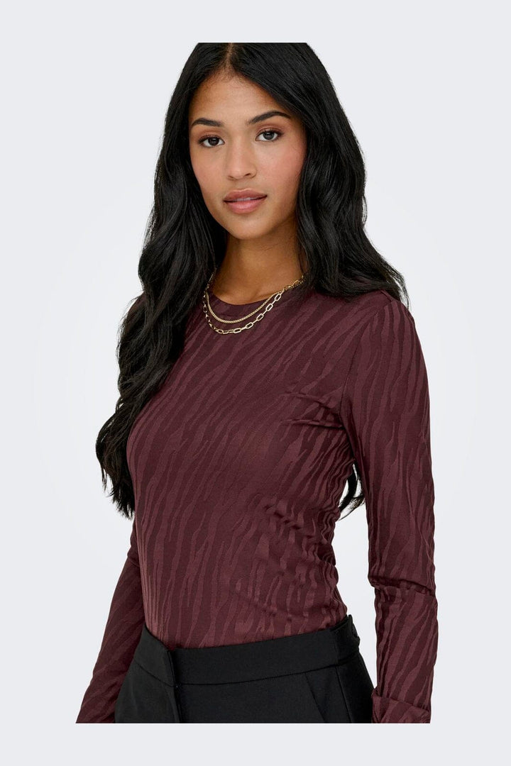 Only - Onlzele L/S Roundneck Top - 4916070 Decadent Chocolate Jose Zebra