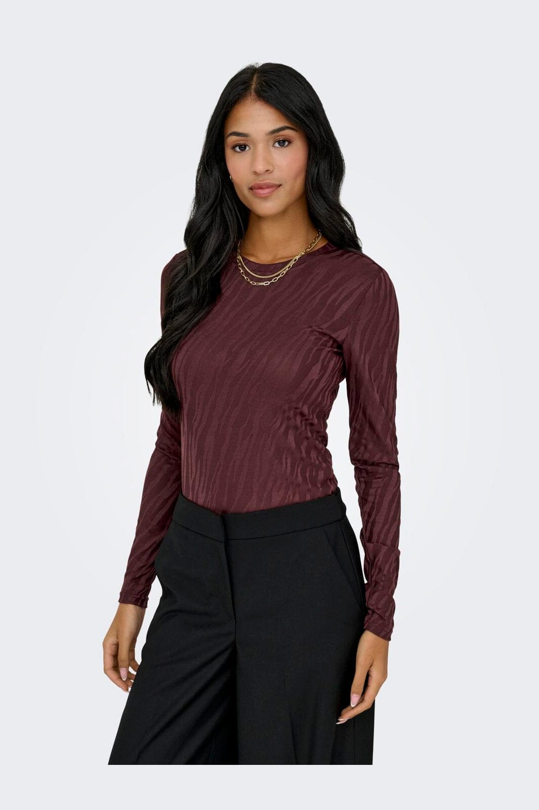Only - Onlzele L/S Roundneck Top - 4916070 Decadent Chocolate Jose Zebra