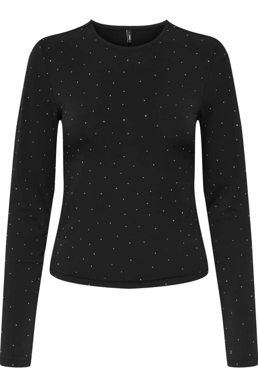 Only - Onlzita L/S O-Neck Top Bf - 4869236 Black Silver Rhinestones Bluser 