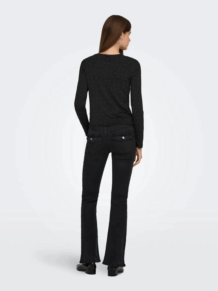 Only - Onlzita L/S O-Neck Top Bf - 4869236 Black Silver Rhinestones Bluser 