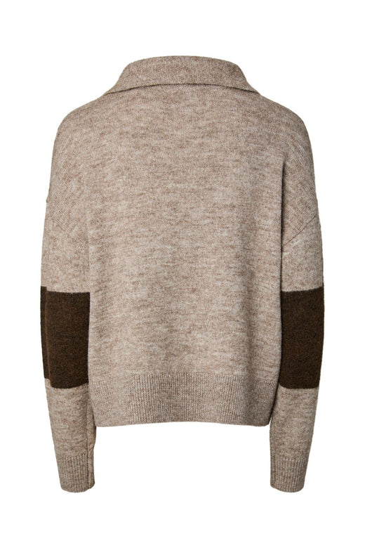 Pieces - Pcallie Ls Half Zip Knit - 5175551 Greige Hot Fudge