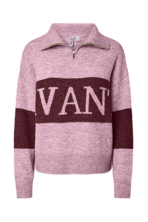 Pieces - Pcallie Ls Half Zip Knit - 5179721 Roseate Spoonbill Tawny Port