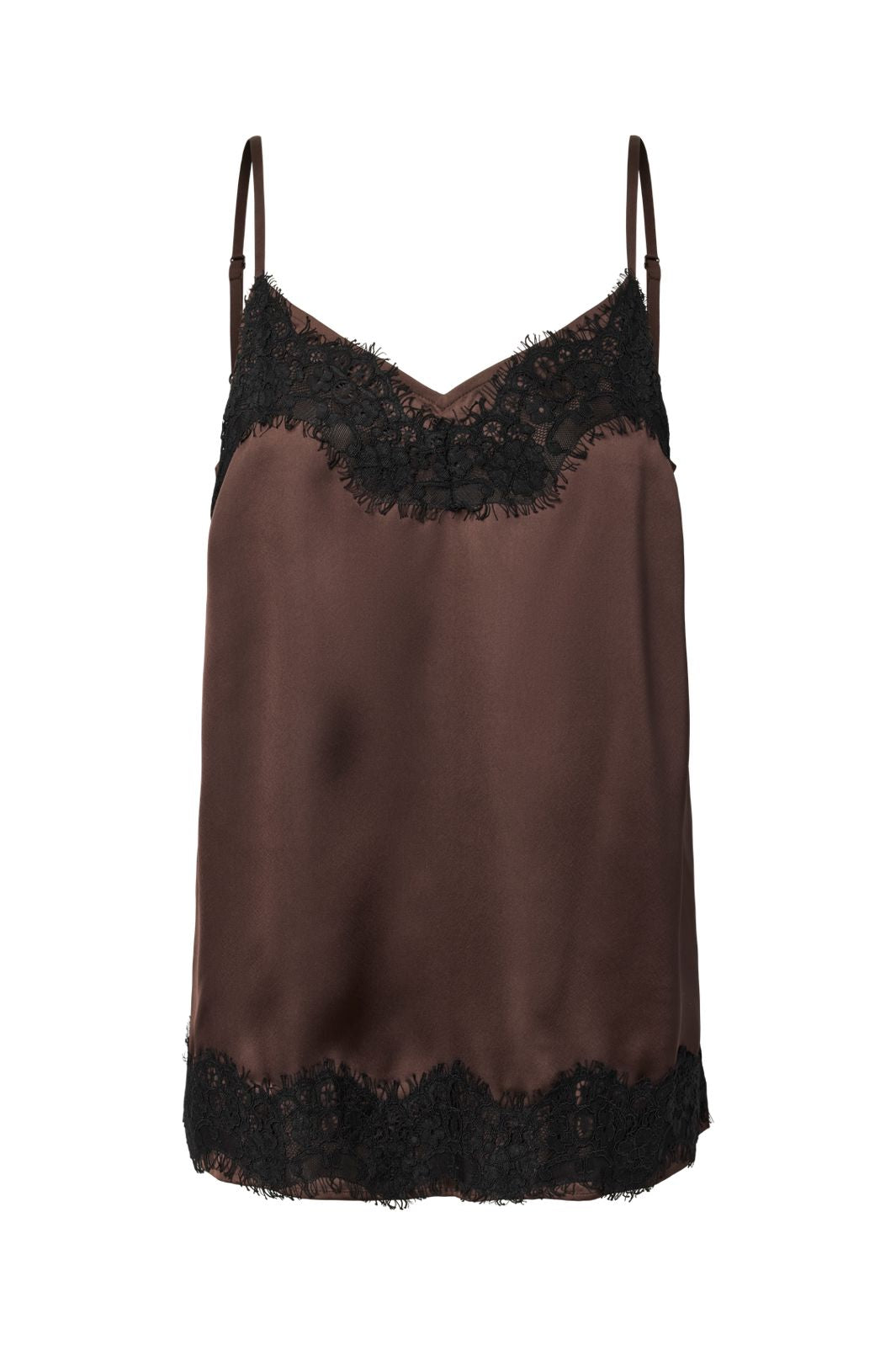 Pieces - Pcariel Sl Lace Detail Top Pp - 5100323 Hot Fudge Black Lace