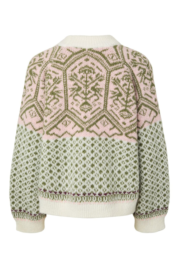 Pieces - Pcellin Ls O-Neck Knit - 5132256 Cloud Dancer W. Sphagnum + Pale Rosette