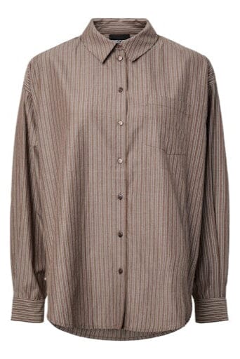 Pieces - Pcemmy Ls Loose Shirt - 5006160 Chicory Coffee Java/White Skjorter 