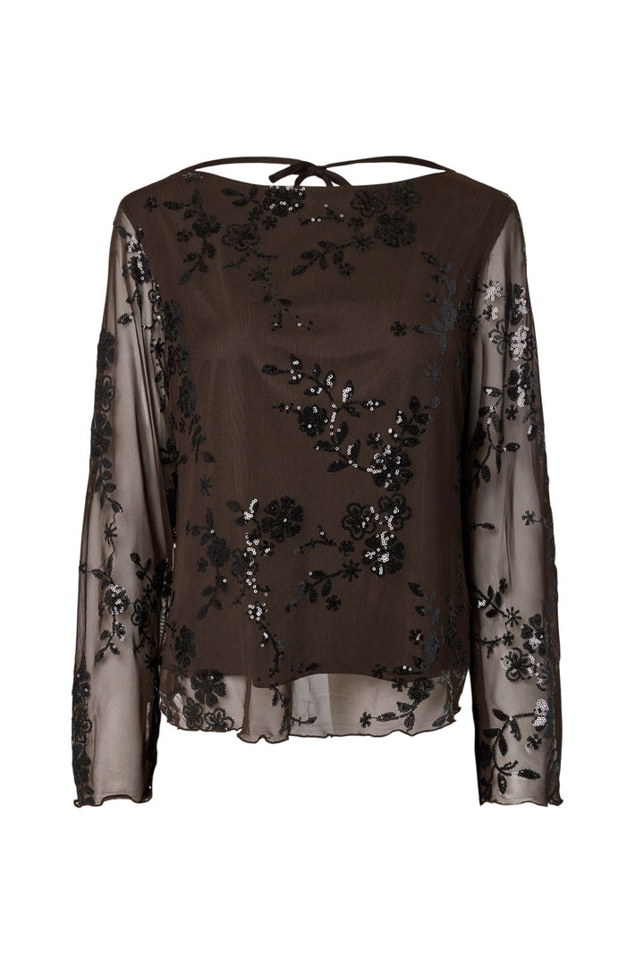 Pieces - Pcevita Ls Loose Top - 5178145 Wren Black Sequins
