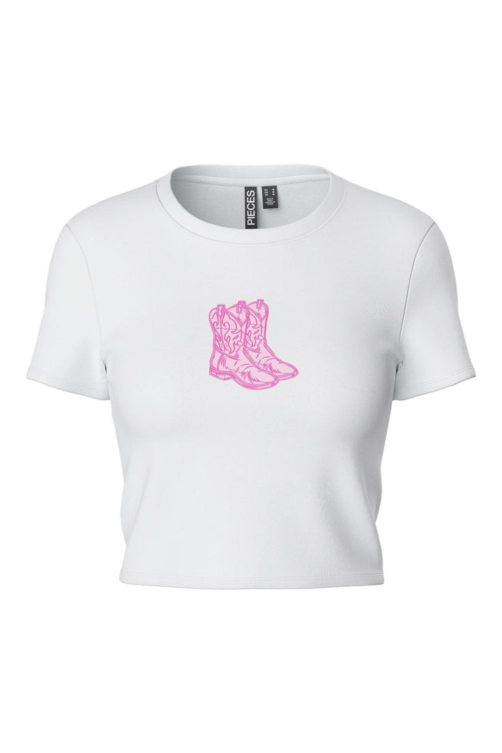 Pieces - Pcexpress Ss Baby Tee Kca 17157693 - 4873069 - Bright White Pink Cowboy Boots