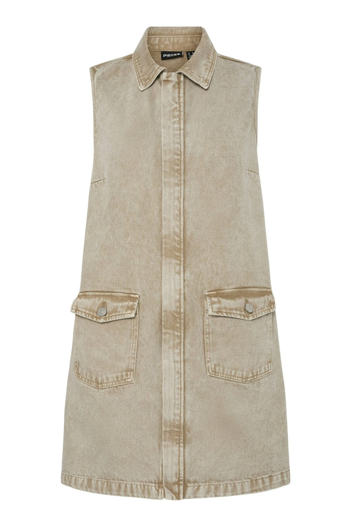 Pieces - Pcfay Sl Denim Dress - 4774698 Sandshell