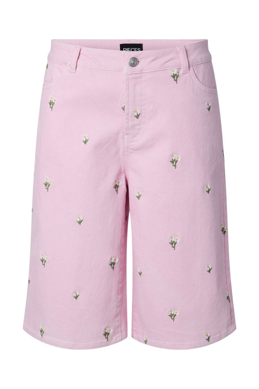 Pieces - Pcflora Long Emb Shorts - 5124683 Roseate Spoonbill Yellow Flower Embroidery