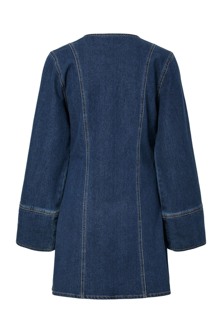 Pieces - Pcflora Ls Denim Dress - 4965162 Dark Blue Denim