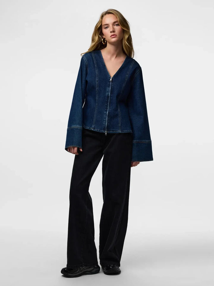 Pieces - Pcflora Ls Denim Shirt - 4930956 Dark Blue Denim Skjorter 