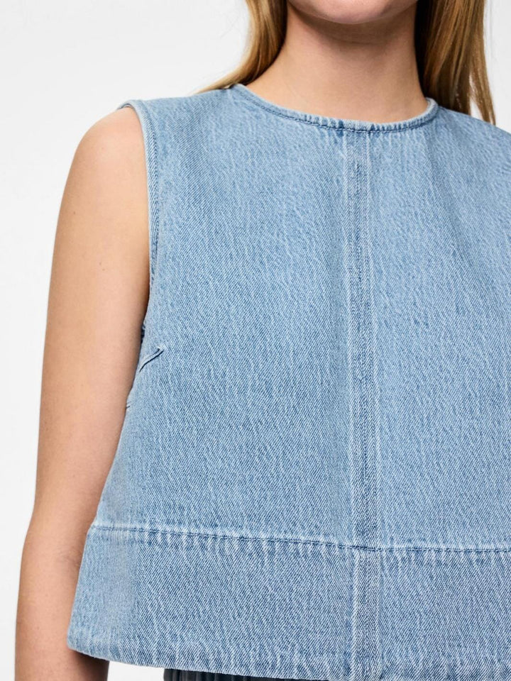 Pieces - Pcflora Sl Denim Top - 4774692 Light Blue Denim