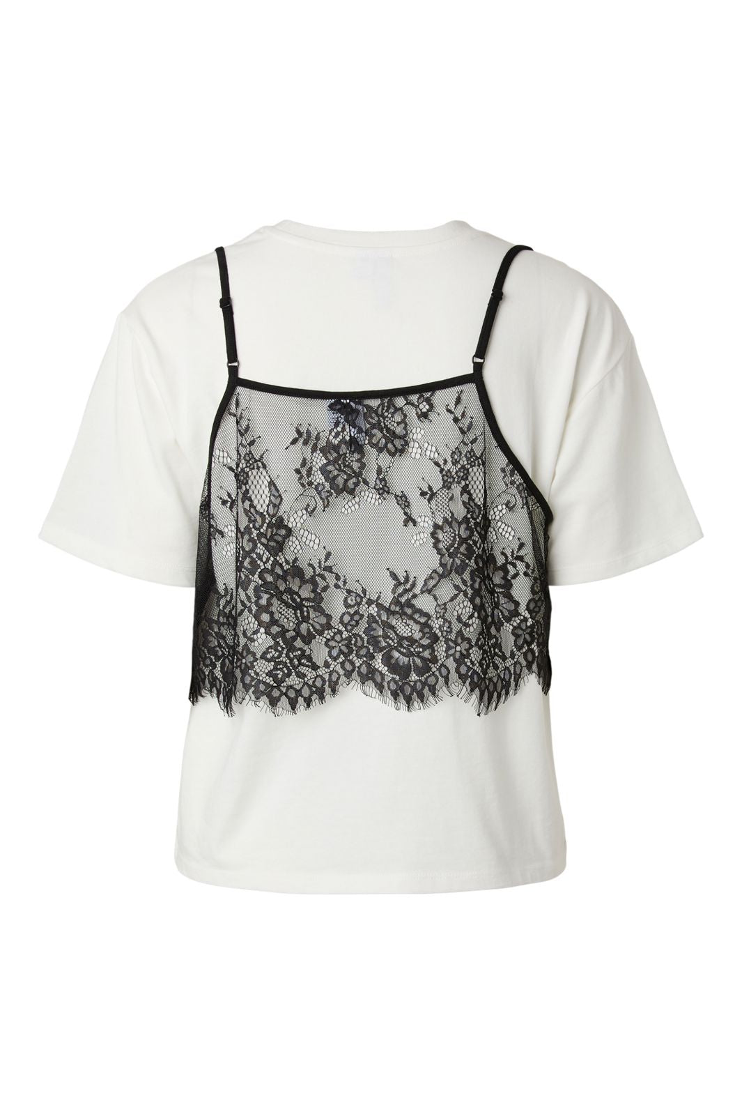 Pieces - Pcfnug Ls Lace Singlet Layer Tee - 5122436 Bright White Black Lace Top