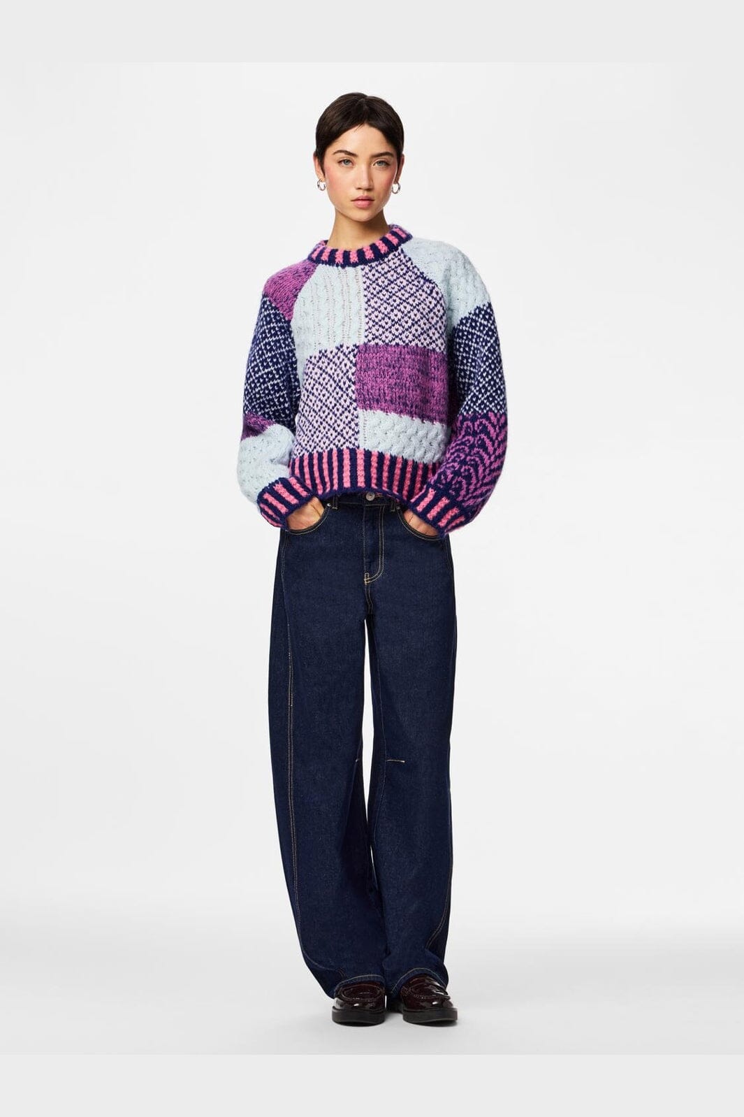 Pieces - Pcfusion Ls O-Neck Colorblock Knit - 5129669 Sachet Pink Blue And Purple Colorblock