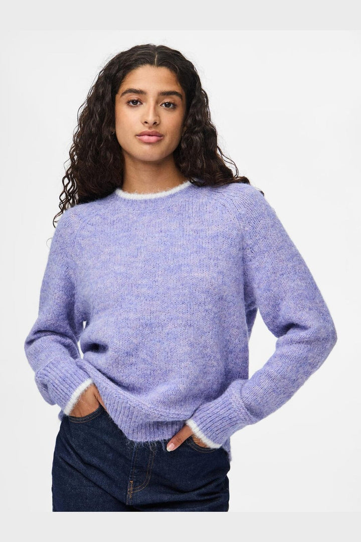 Pieces - Pcivy Ls O-Neck Contrast Knit - 4802856 Baby Lavender White Contrast