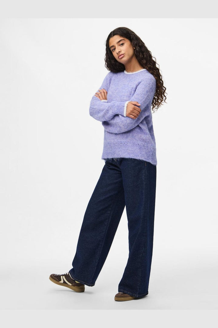 Pieces - Pcivy Ls O-Neck Contrast Knit - 4802856 Baby Lavender White Contrast