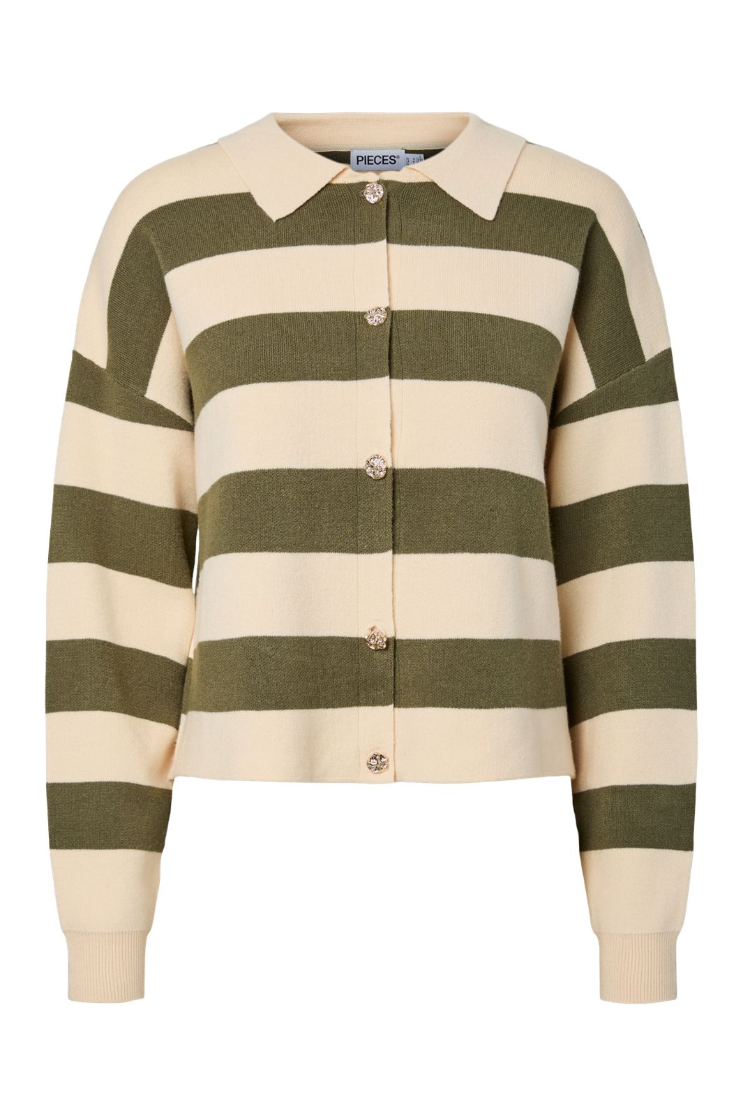 Pieces - Pcjassy Ls Polo Knit Cardigan - 5040030 Sphagnum Birch