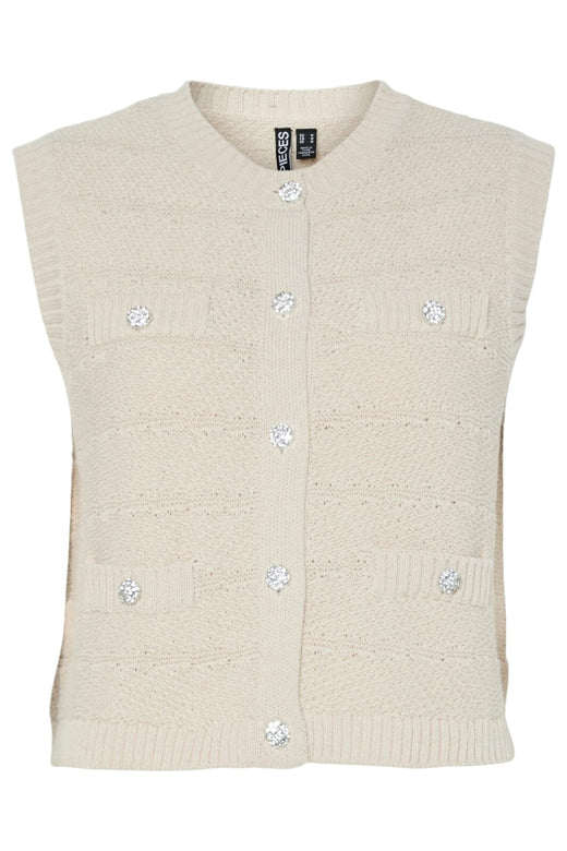 Pieces - Pcjena Sl O-Neck Knit Vest - 4842289 Silver Lining